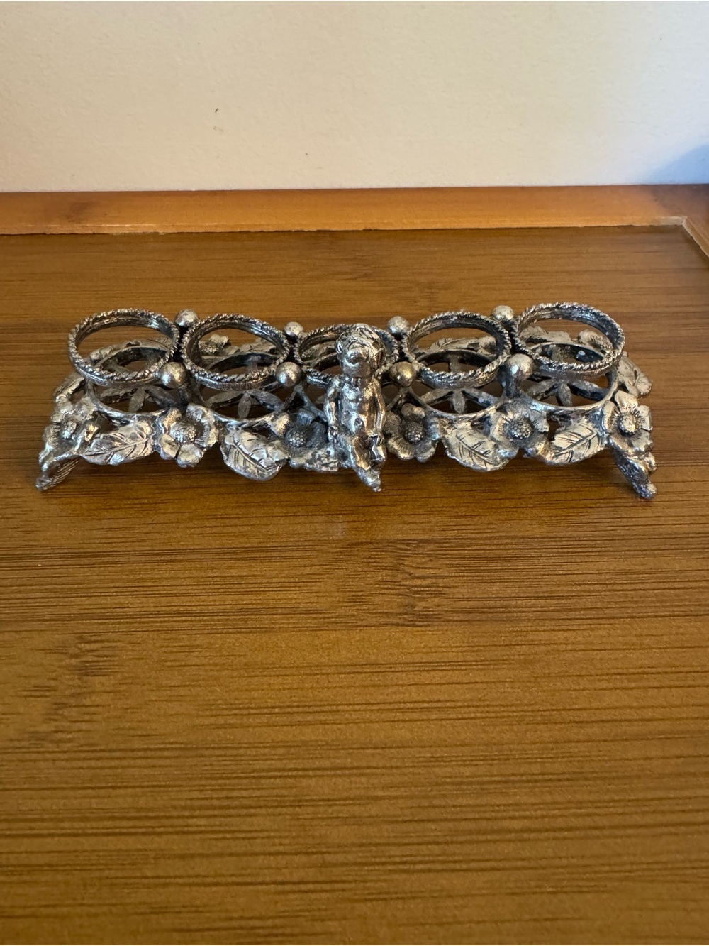 Silver Floral Cherub lipstick Holder Decorative vanity Accent vintage whimsical